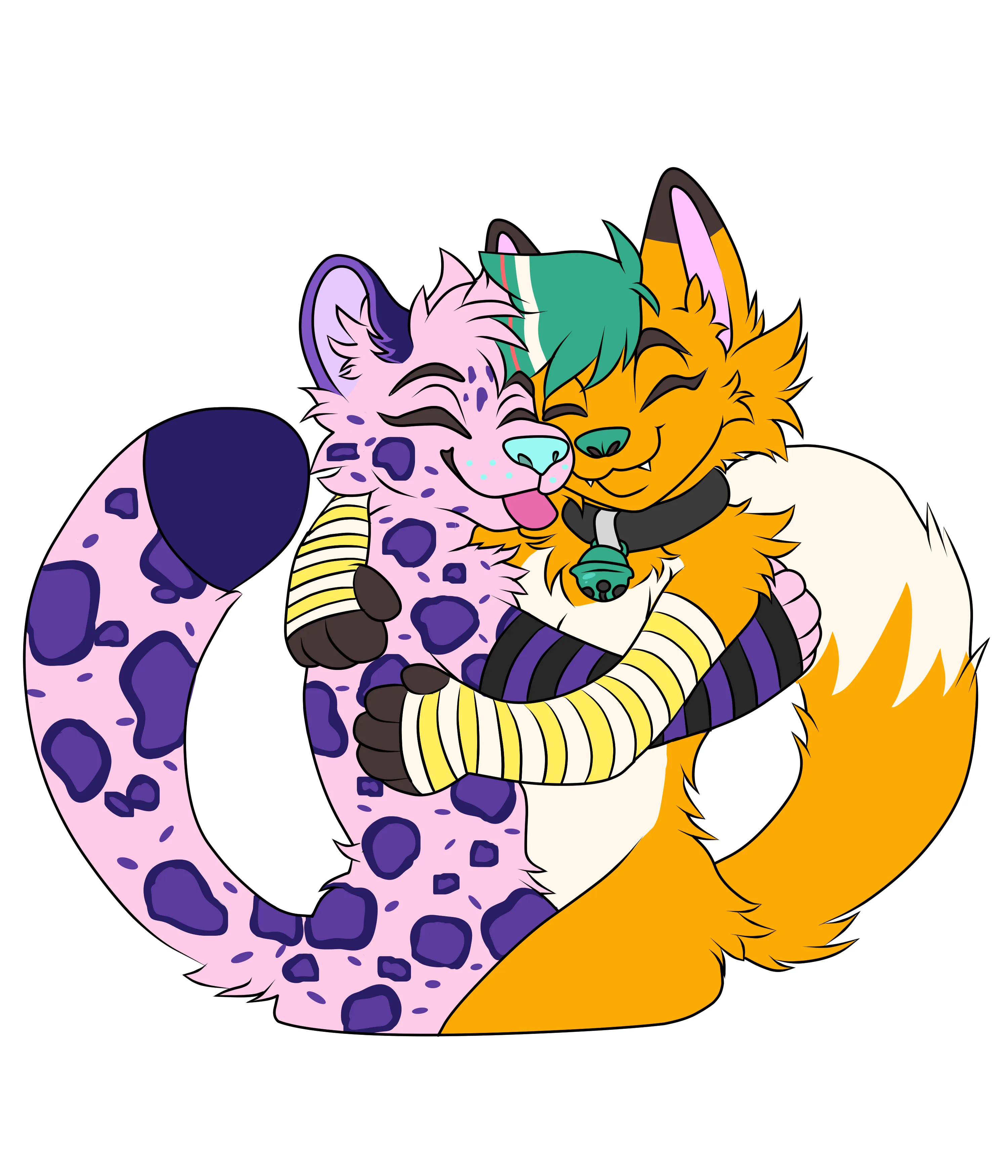 A telegram sticker I Commissioned of my 2 fursonas cuddling